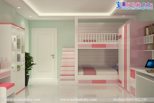 Phòng ngủ màu hồng dễ thương cho bé gái